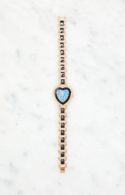 LA Hearts Gold & Black Metal Heart Watch
