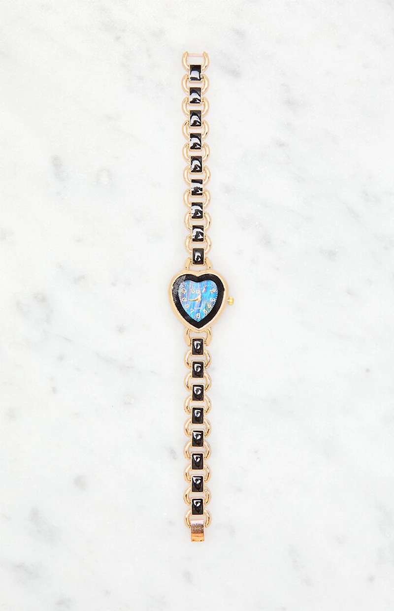 LA Hearts Gold & Black Metal Heart Watch
