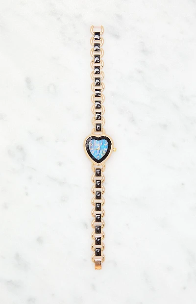 LA Hearts Gold & Black Metal Heart Watch