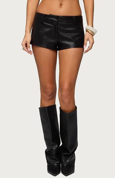 Edikted Melaney Faux Leather Micro Shorts