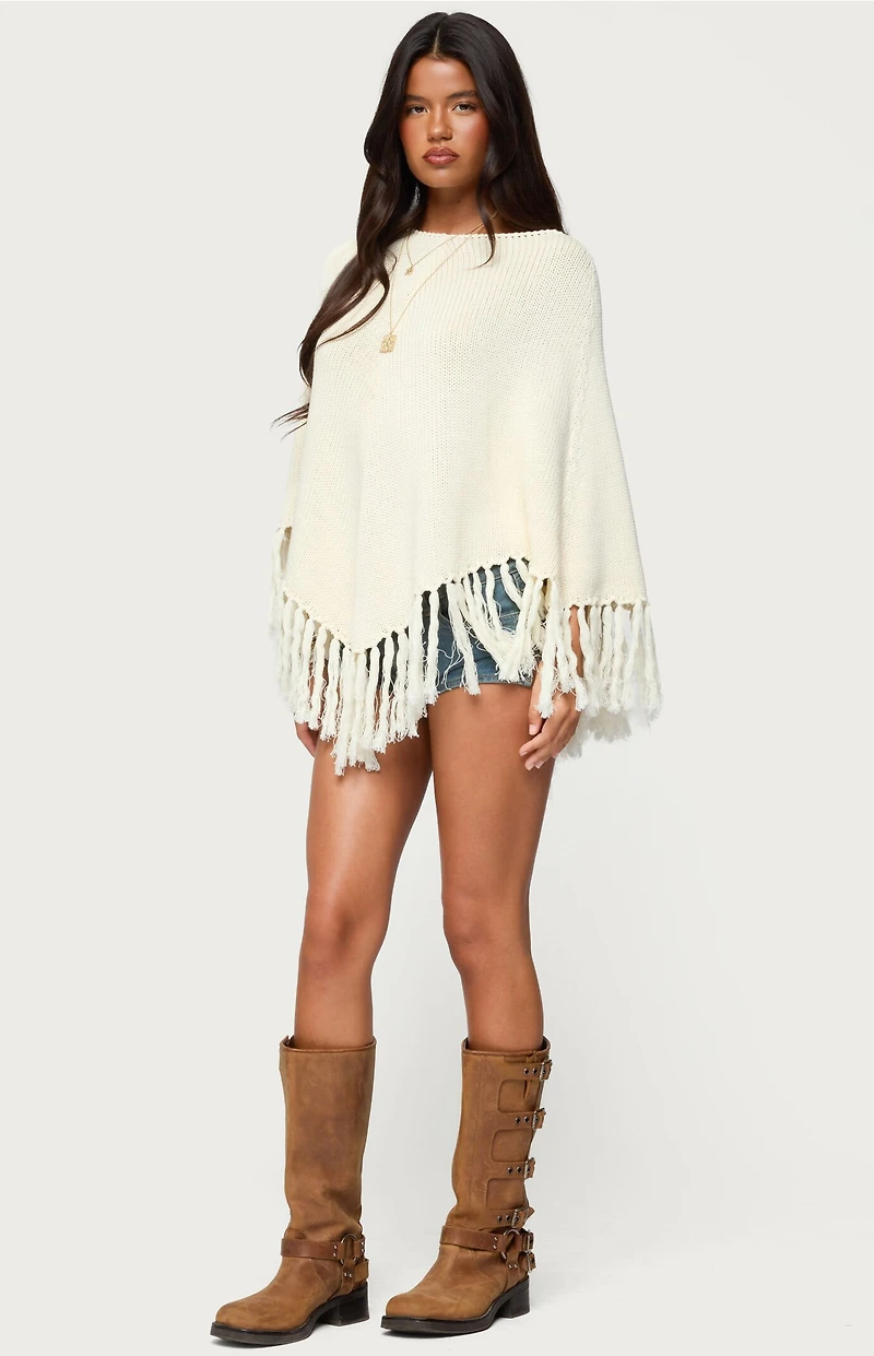 Edikted Kamila Fringe Knit Poncho