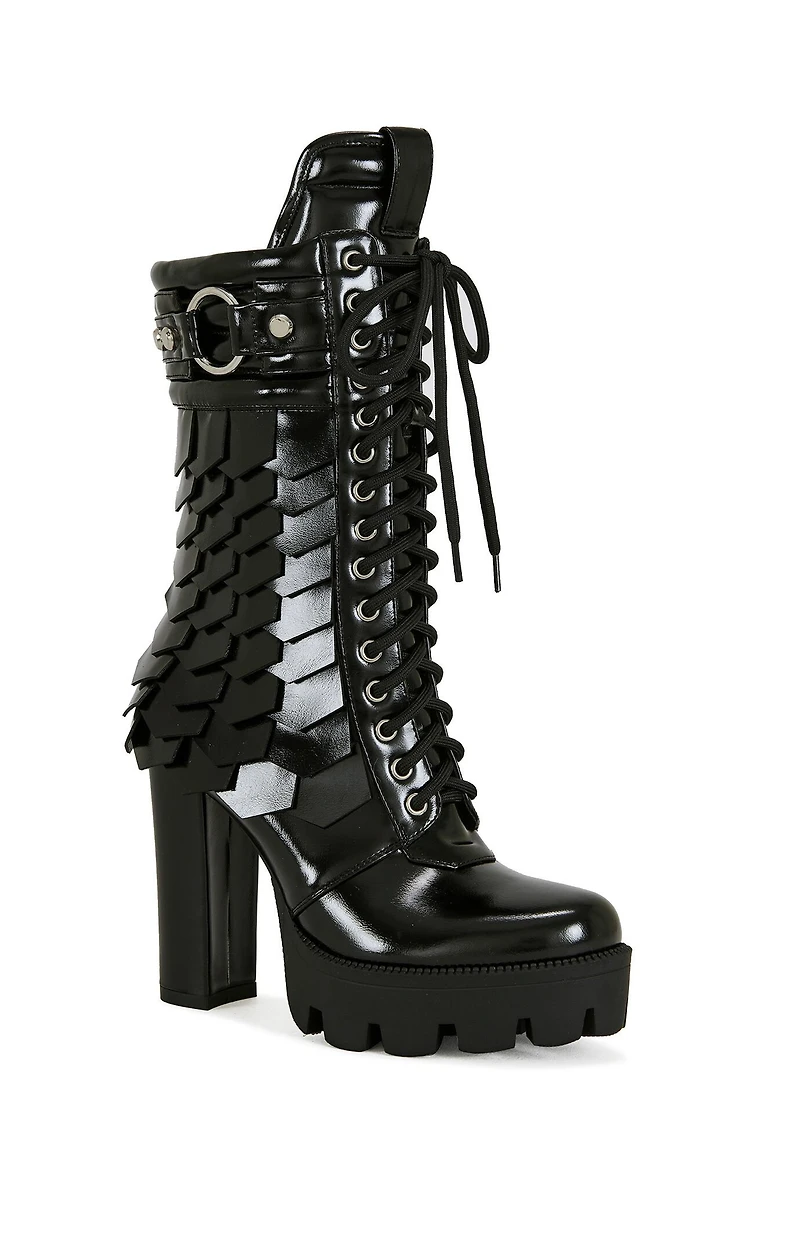 AZALEA WANG Gernot Black Platform Lace Up Booties