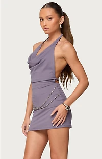 Edikted Kylah Backless Chain Belt Mini Dress