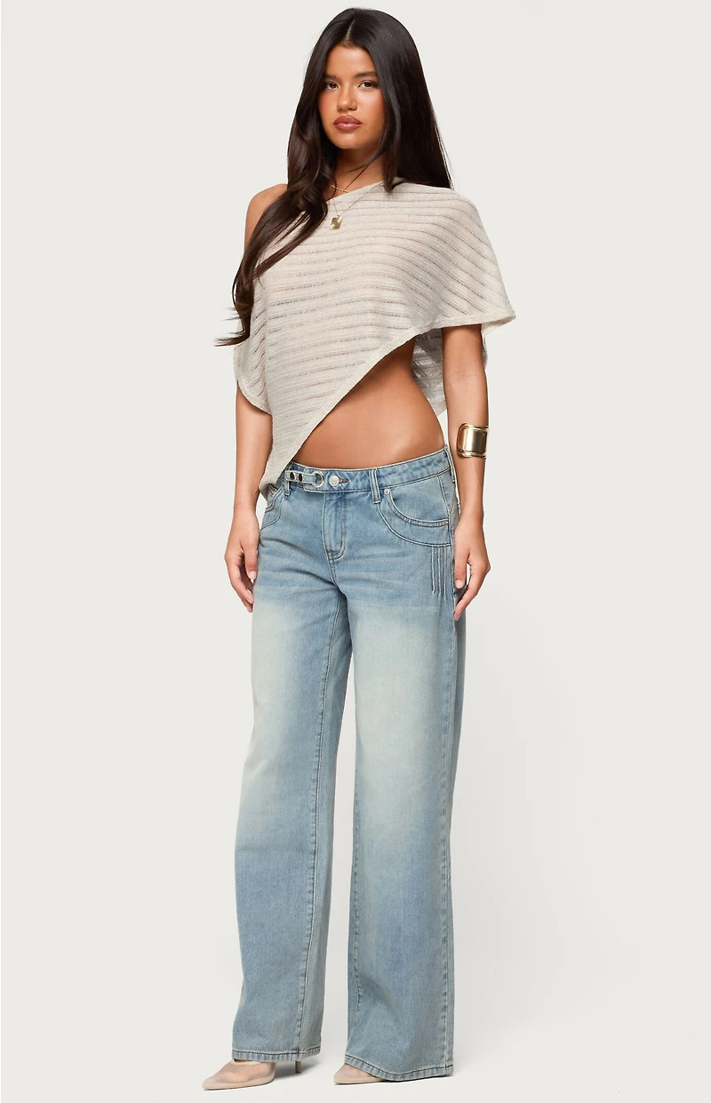 Edikted Loma Asymmetric Off Shoulder Knit Poncho