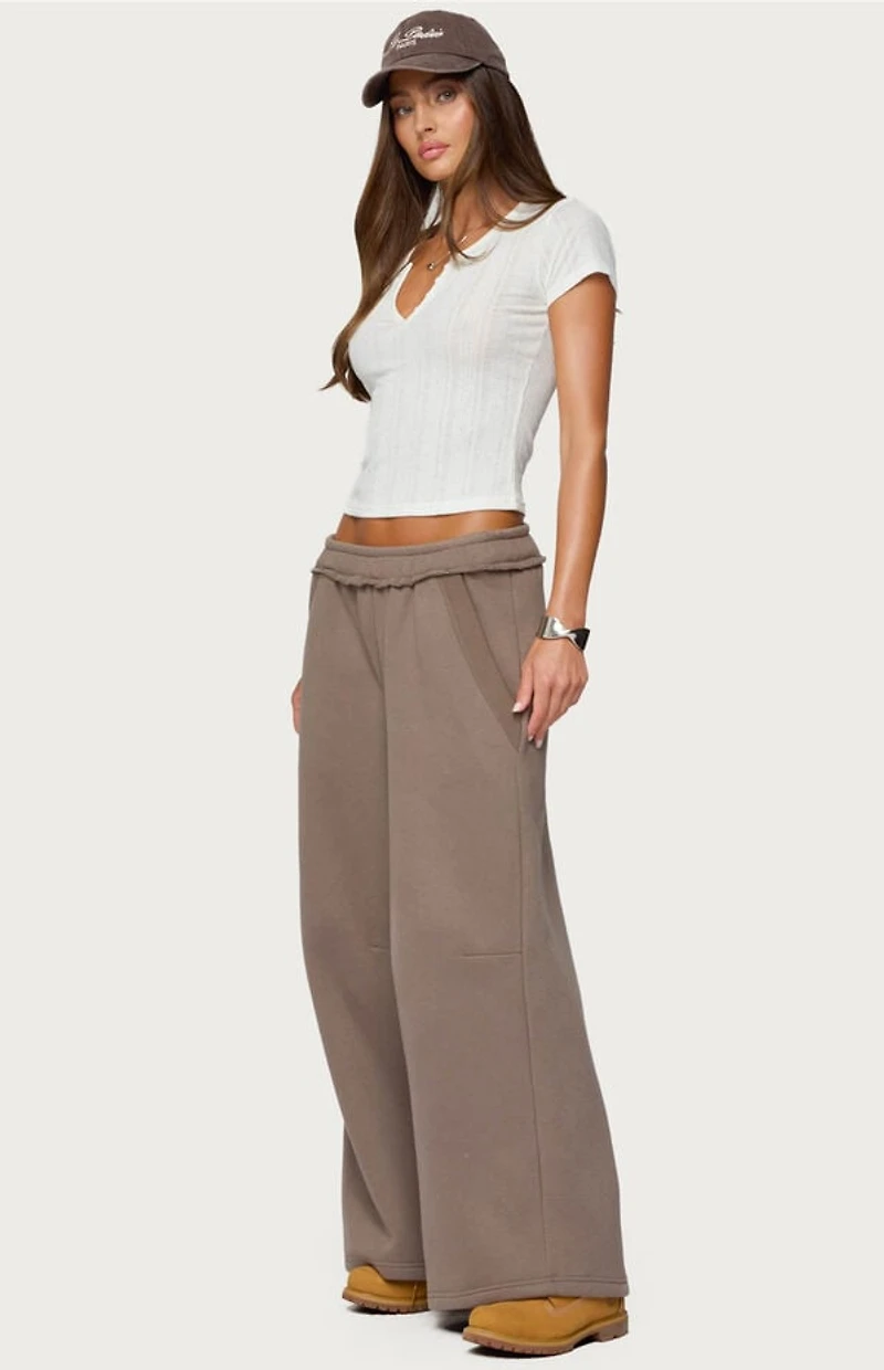 Edikted Semi Sheer Ribbed V Neck T-Shirt