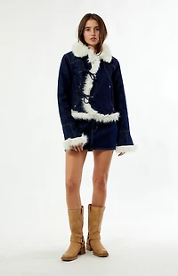 Daisy Street Iris Faux Fur Trim Denim Jacket