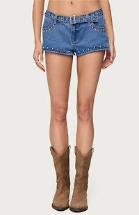 Edikted Grommet & Stud Denim Micro Shorts
