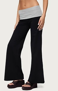 Edikted Wide Leg Contrast Fold Over Pants
