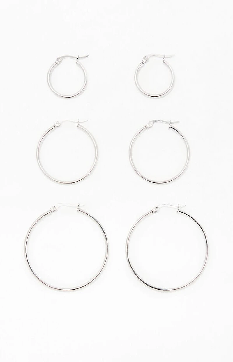 LA Hearts 3 Pack Silver Thin Hoop Earrings