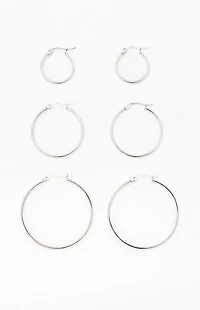 LA Hearts 3 Pack Silver Thin Hoop Earrings