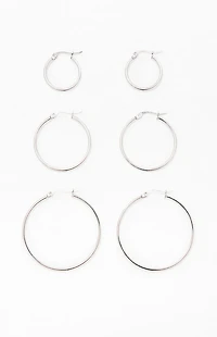 LA Hearts 3 Pack Silver Thin Hoop Earrings