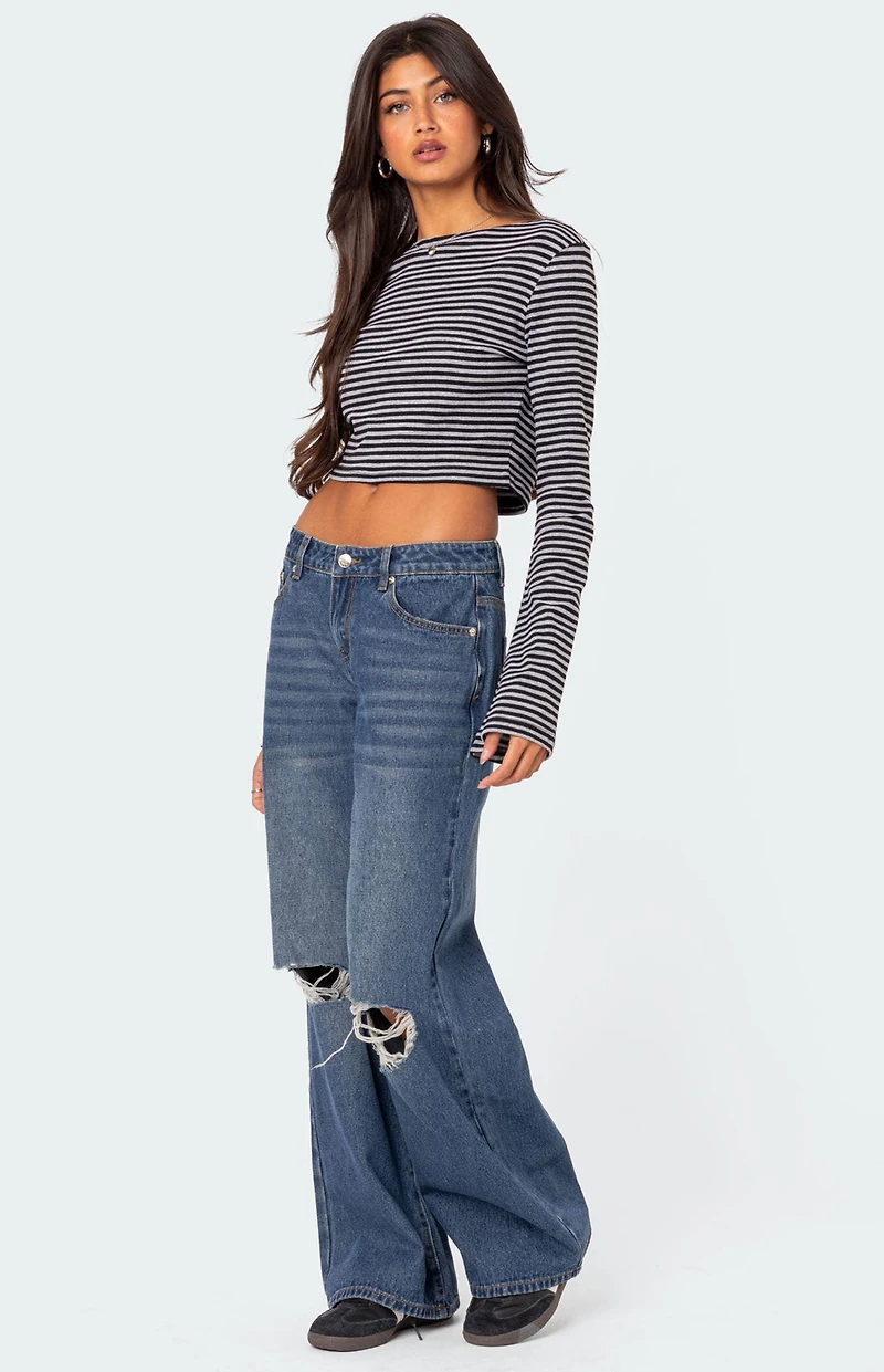 Edikted Debbie Distressed Low Rise Baggy Jeans