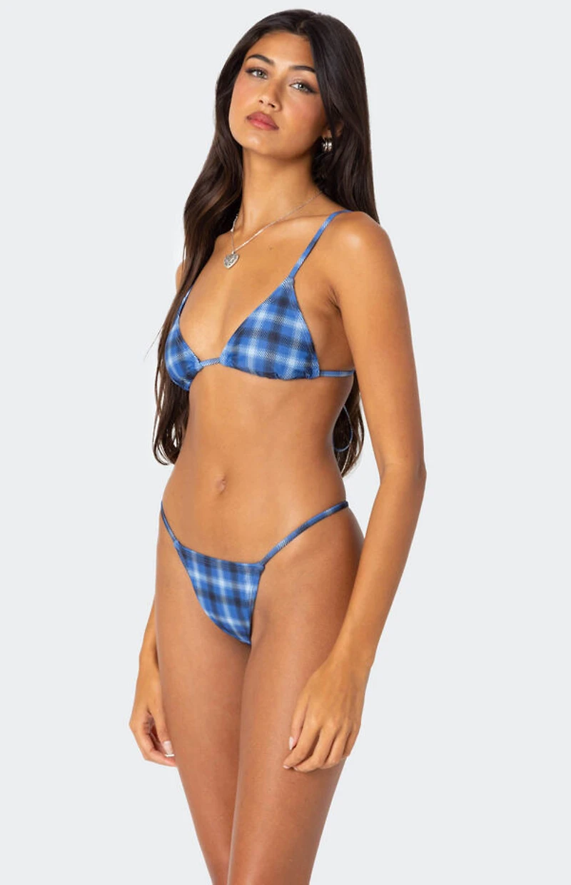 Edikted Preppy Plaid Triangle Bikini Top
