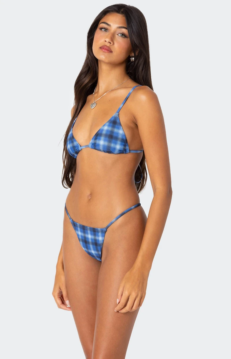 Edikted Preppy Plaid Triangle Bikini Top