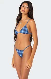 Edikted Preppy Plaid Triangle Bikini Top