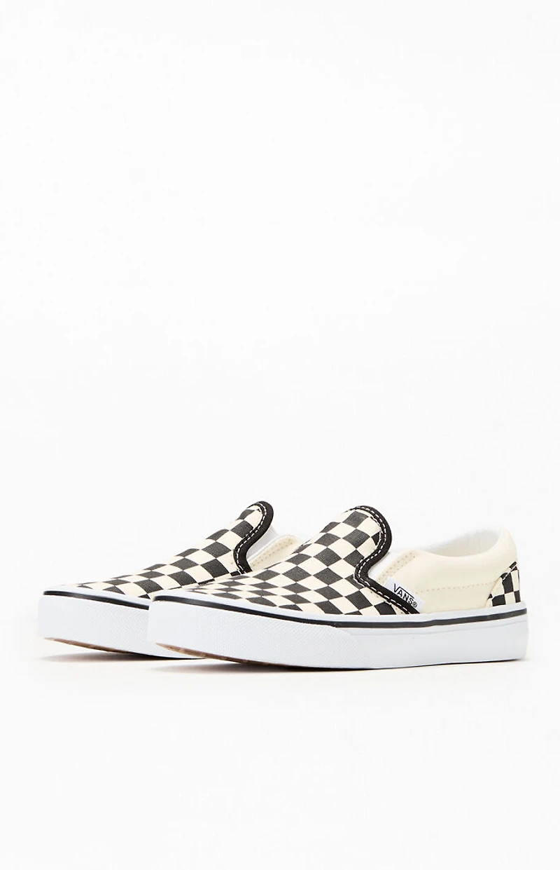 Vans Kids White & Black Checker Classic Slip-On Shoes