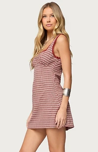 Edikted Clarren Lacey Gingham Mini Dress