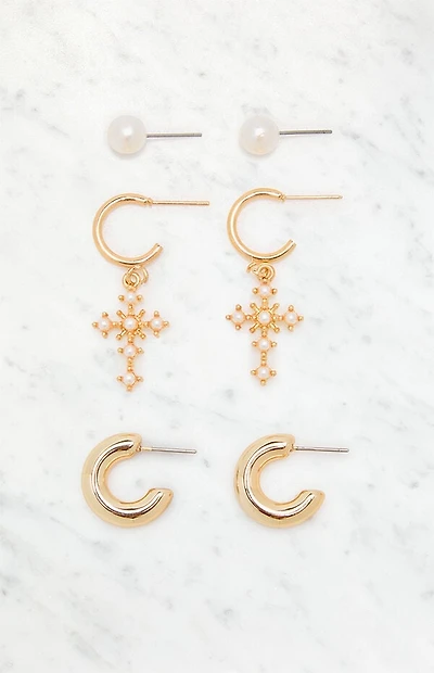 LA Hearts 3 Pack Monica Pearl Earrings