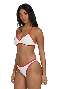 Billabong Red & White Ribbed Hike High Cut Cheeky Bikini Bottom