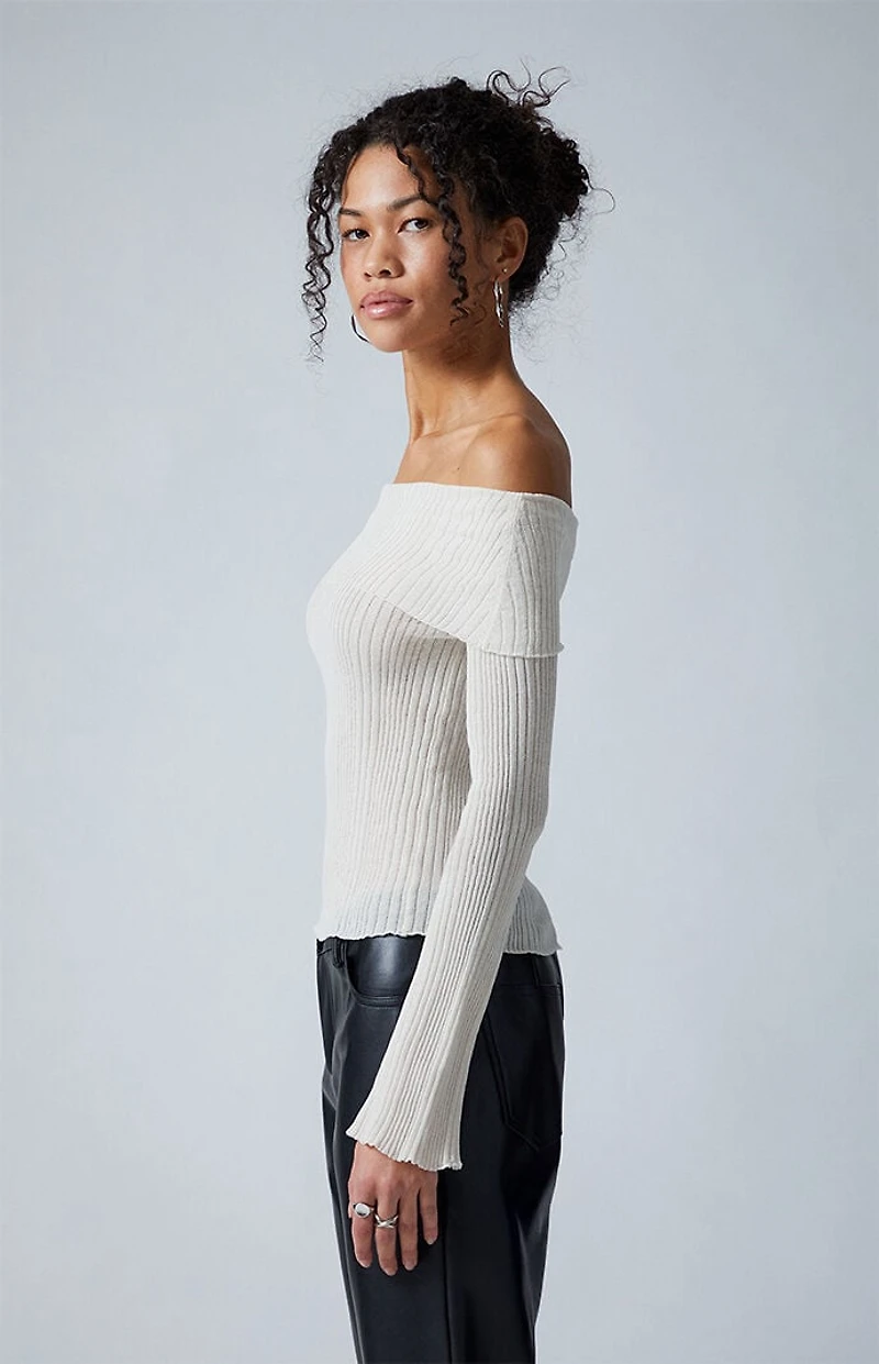 Third Charm Blake Sheer Off-The-Shoulder Sweater