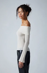 Third Charm Blake Sheer Off-The-Shoulder Sweater