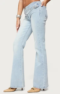 Edikted Kenza Belted Low Rise Flared Jeans