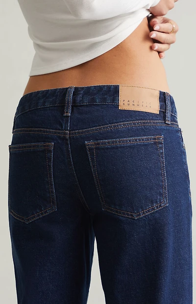 Pacsun Ultimate Low Rise Baggy Jeans Cuffed Dark Blue
