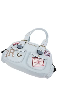 True Religion Light Blue Multi Patch Satchel Bag