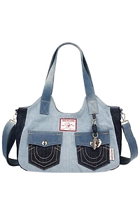 True Religion Color Block Denim Soft Satchel Bag