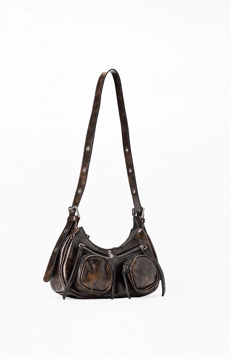 Pacsun Faux Leather Distressed Double Pocket Shoulder Bag