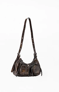 Pacsun Faux Leather Distressed  Double Pocket Shoulder Bag