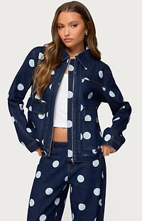 Edikted Leyah Polka Dot Oversized Denim Jacket