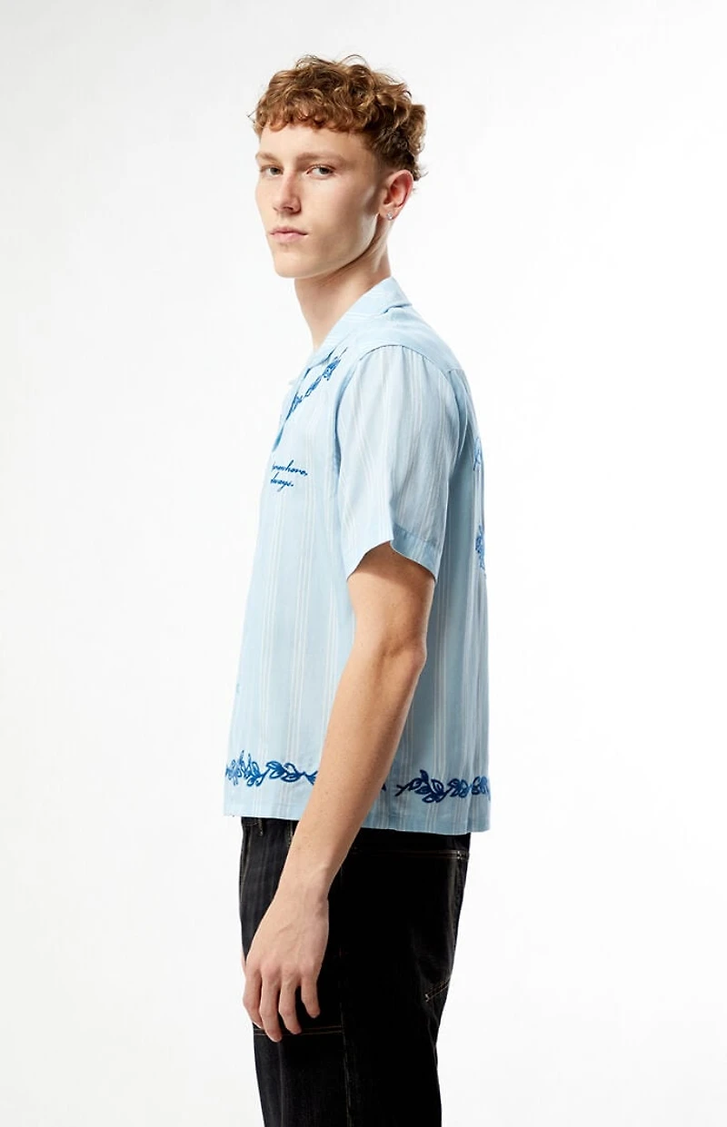 Pacsun Blue Somewhere Always Striped Camp Shirt
