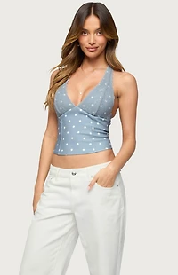 Edikted Lacey Polka Dot Lace Up Halter Top