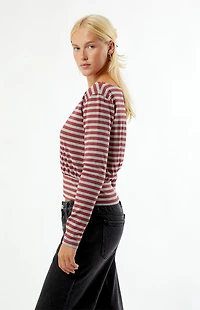 Your Favorite Vanna Cinched Waist Boat Neck Long Sleeve Top