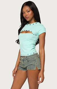 Edikted Suda Iridescent Cut-Out T-Shirt