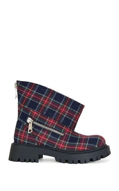 AZALEA WANG Women's Mohsen Plaid Platform Bootie