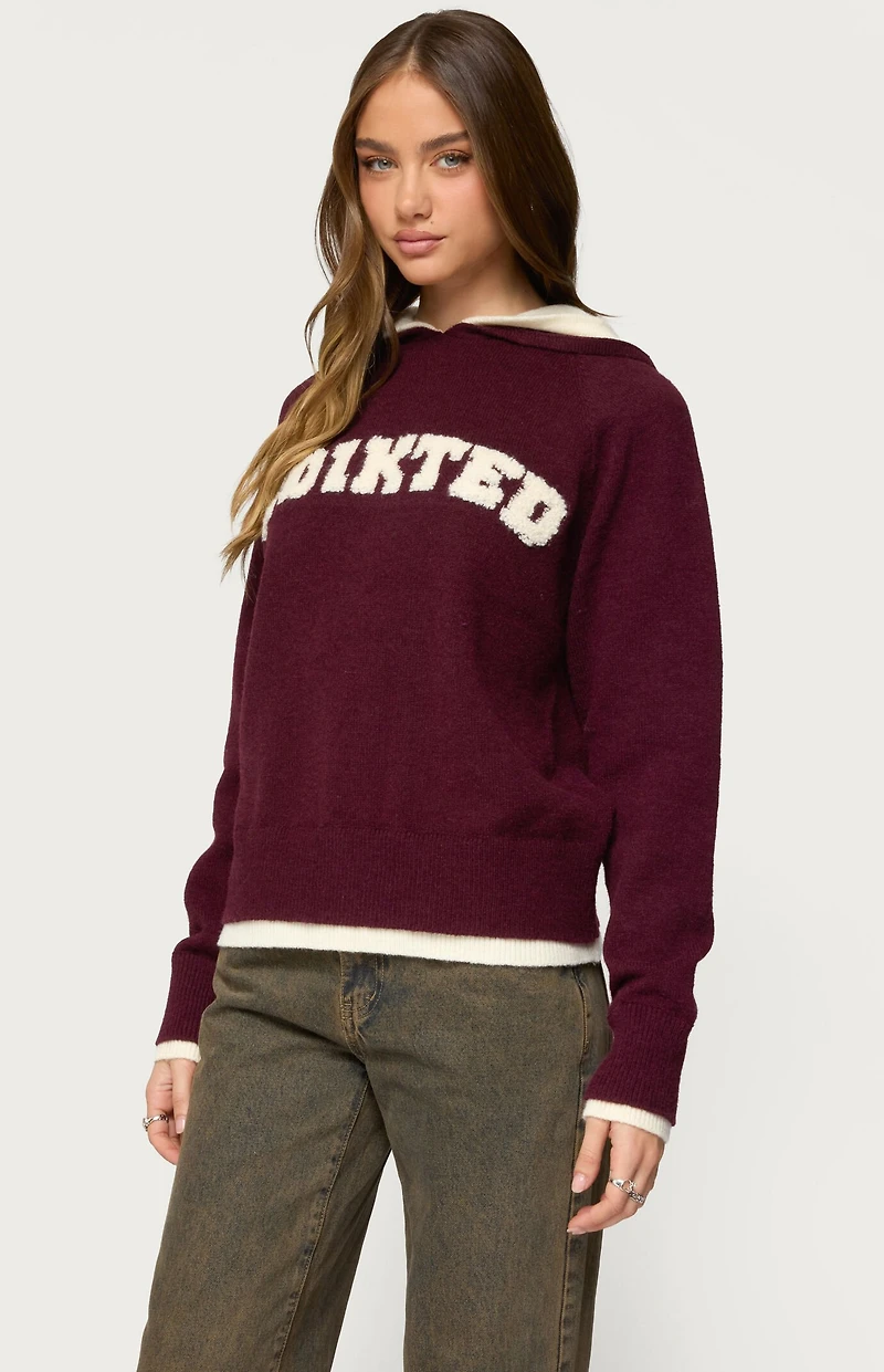 Edikted Varsity Contrast Layered Knit Hoodie
