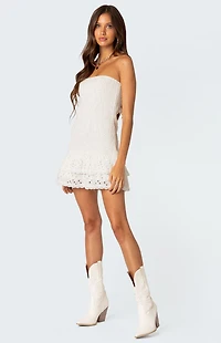 Edikted Livia Lacey Cotton Scrunch Mini Dress