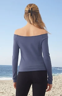 John Galt Navy Bonnie Off-The-Shoulder Long Sleeve Top