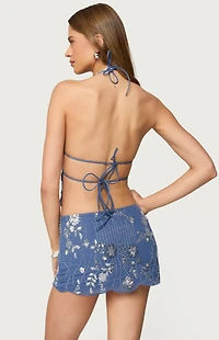 Edikted Nelley Backless Beaded Sequin Chiffon Top