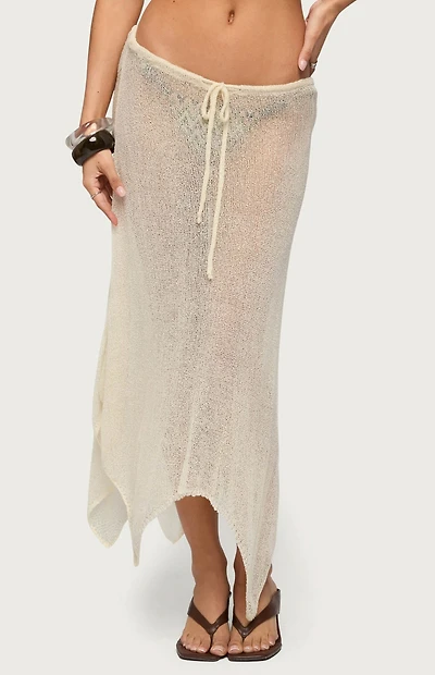 Edikted Isla Handkerchief Sheer Knit Midi Skirt