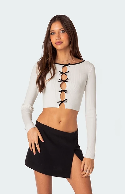 Edikted Billy Bow Cut Out Ribbed Crop Top
