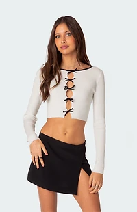 Edikted Billy Bow Cut Out Ribbed Crop Top