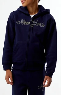 Pacsun Kids Navy New York Embroidered Full Zip Hoodie