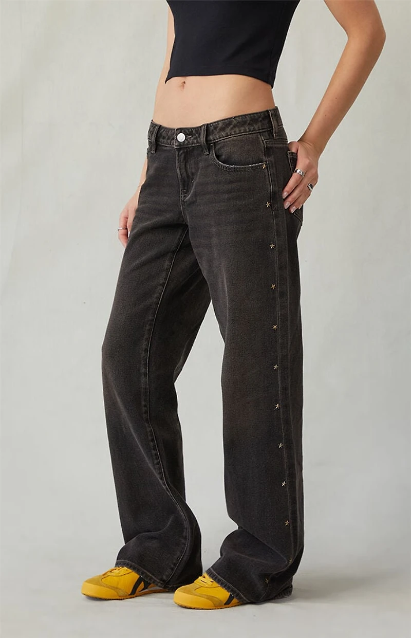 Pacsun Zoe Low Rise Girlfriend Jeans Star Stud Black