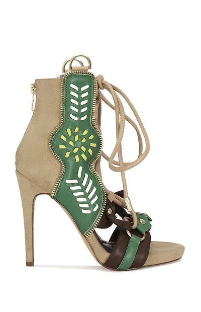 AZALEA WANG Women's Shainia Green Western Gladiator Stiletto Heels