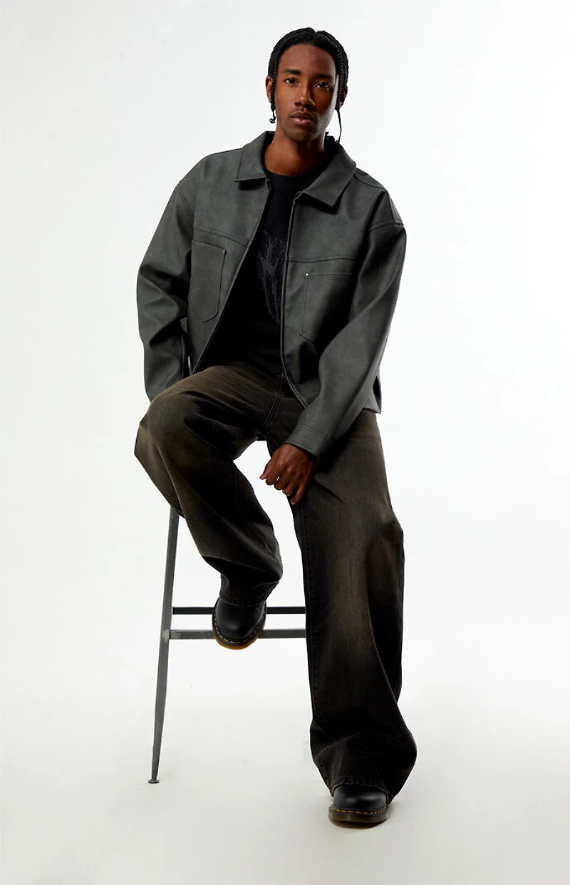 Pacsun Gray Faux Leather Billie Gas Jacket