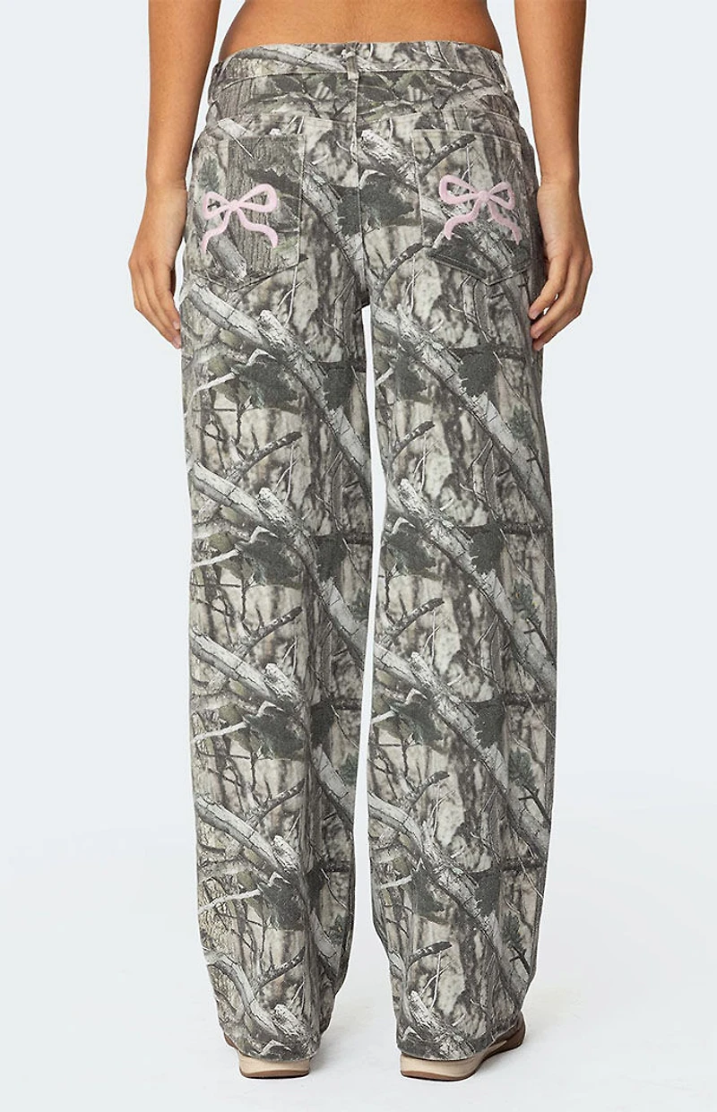 Edikted Camo & Bow Low Rise Jeans