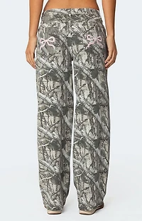 Edikted Camo & Bow Low Rise Jeans